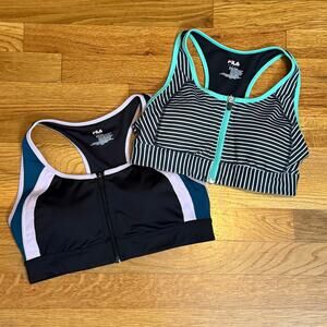Fila Sport Women’s Small Black Stripe Purple Green Racerback Sports Bra Bundle